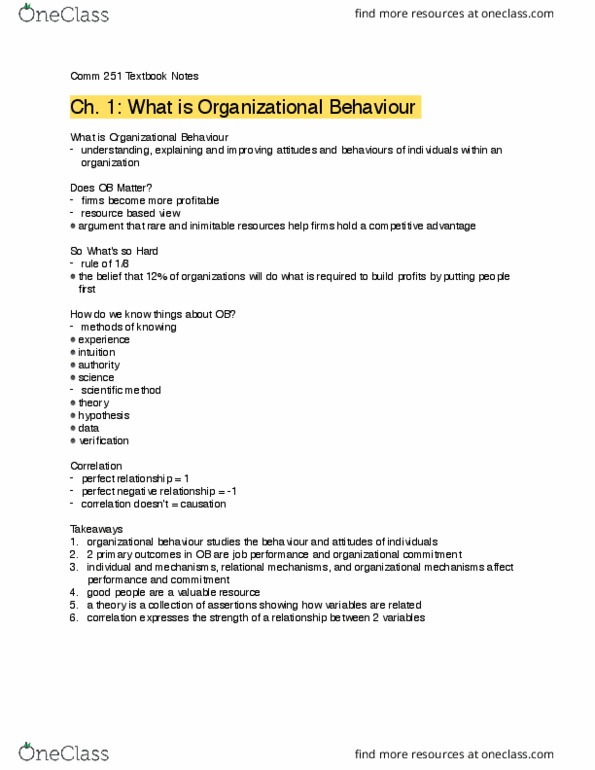 COMM 251 Chapter Notes - Chapter 1-6, 10: Observational Error, Perceived Organizational Support, Boosterism thumbnail